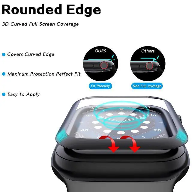 Alt view image 2 of 7 - Tempered Glass Screen Protector for Apple Watch Series 6/SE/5/4, 3D Curved Edge Full Coverage Protective Cover, Anti-Scratch 9H Hardness Bubble-Free HD Clear Film for Apple Watch 44mm