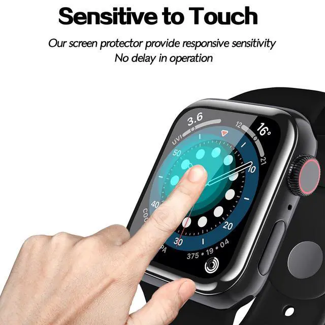 Alt view image 5 of 7 - Tempered Glass Screen Protector for Apple Watch Series 6/SE/5/4, 3D Curved Edge Full Coverage Protective Cover, Anti-Scratch 9H Hardness Bubble-Free HD Clear Film for Apple Watch 44mm
