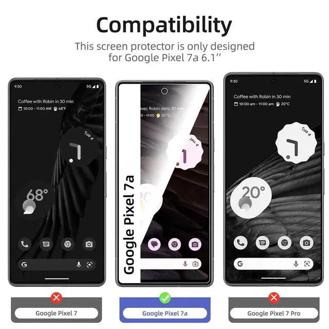 Alt view image 2 of 7 - Pack Designed for Google Pixel 7a Screen Protector Tempered Glass, Bubble Free, Ultra Resistant