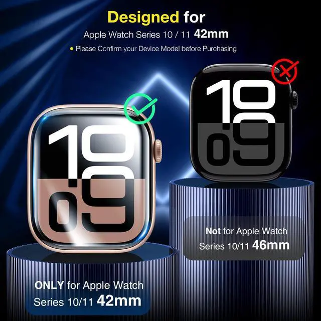 Alt view image 2 of 7 - Pack for Apple Watch Series 11/ Series 10 Screen Protector 42mm - Anti-Scratch, Self-Healing Soft TPU Screen Protector for Apple Watch 42mm, Bubble Free, HD Transparent