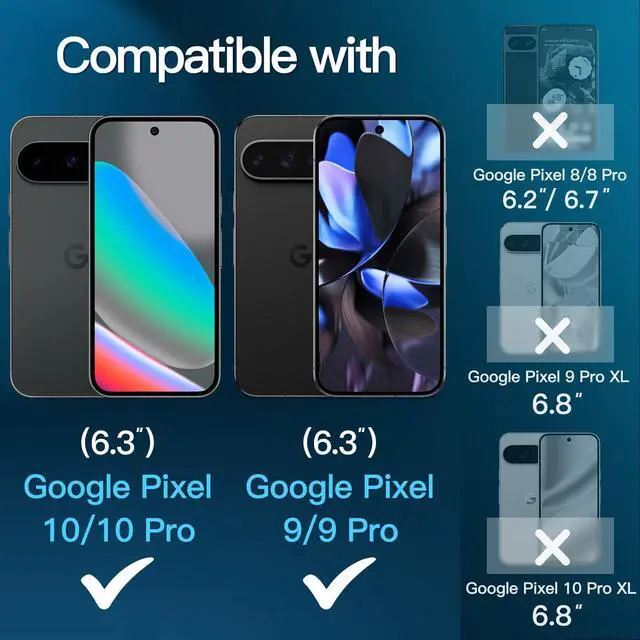 Alt view image 2 of 7 - Screen Protector for Google Pixel 10/10 Pro / 9/9 Pro, Tempered Glass Film with Easy Installation Tool, Fingerprint Compatible, HD Clear, 3-Pack