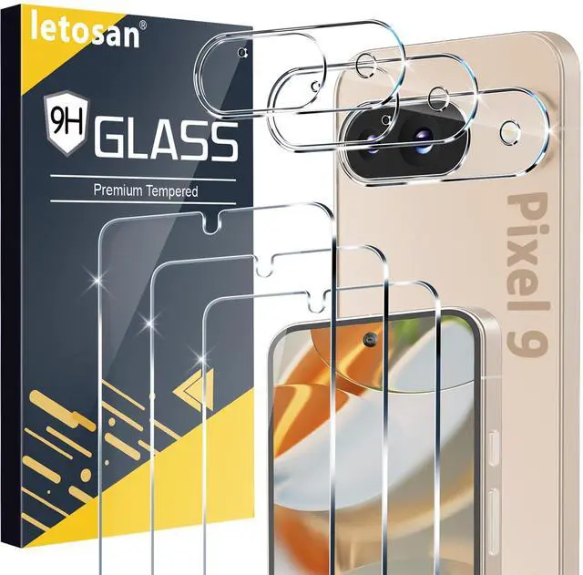 Main image of Pack for Google Pixel 9 Screen Protector Tempered Glass + 3 Pack Camera Lens Protector, Military Grade Shatterproof, 9H Hardness, Fingerprint Unlock,Case Friendly 6.3 Inch