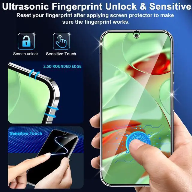 Alt view image 3 of 7 - Pack for Google Pixel 9 Screen Protector Tempered Glass + 3 Pack Camera Lens Protector, Military Grade Shatterproof, 9H Hardness, Fingerprint Unlock,Case Friendly 6.3 Inch