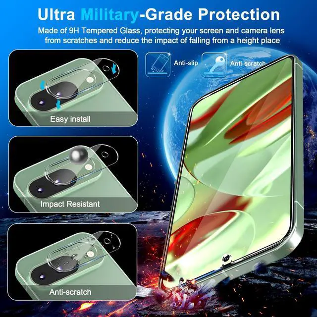 Alt view image 4 of 7 - Pack for Google Pixel 9 Screen Protector Tempered Glass + 3 Pack Camera Lens Protector, Military Grade Shatterproof, 9H Hardness, Fingerprint Unlock,Case Friendly 6.3 Inch