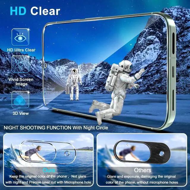 Alt view image 7 of 7 - Pack for Google Pixel 9 Screen Protector Tempered Glass + 3 Pack Camera Lens Protector, Military Grade Shatterproof, 9H Hardness, Fingerprint Unlock,Case Friendly 6.3 Inch