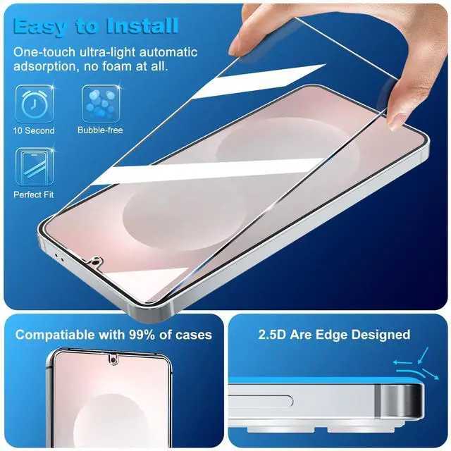 Alt view image 4 of 7 - Pack for Samsung Galaxy S25 Edge Screen Protector Tempered Glass + 3 Pack Camera Lens Protector, Military Grade Shatterproof, 9H Hardness, Fingerprint Unlock, Case Friendly 6.7 Inch