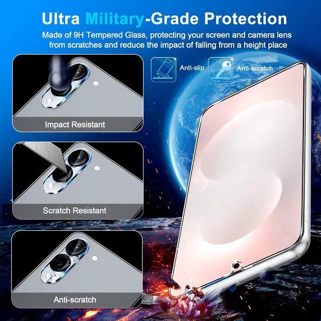 Alt view image 5 of 7 - Pack for Samsung Galaxy S25 Edge Screen Protector Tempered Glass + 3 Pack Camera Lens Protector, Military Grade Shatterproof, 9H Hardness, Fingerprint Unlock, Case Friendly 6.7 Inch