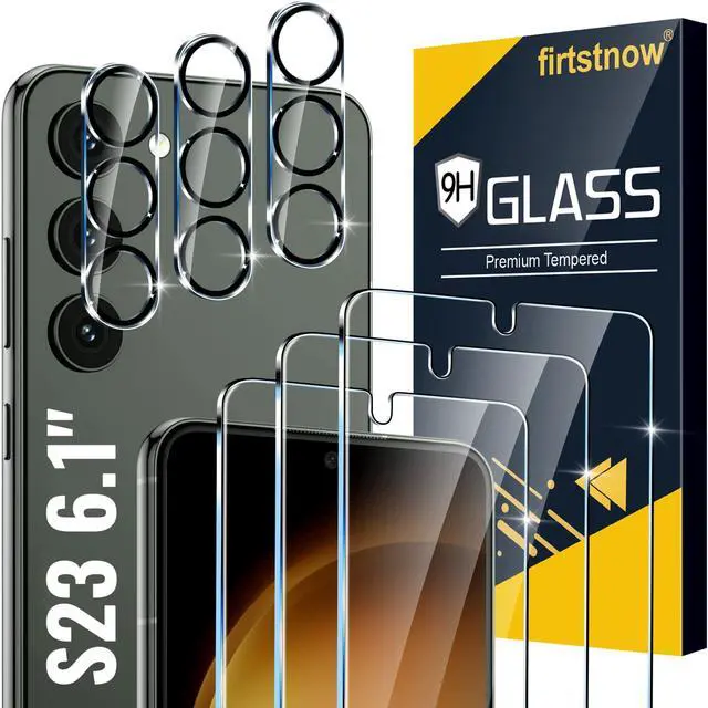 Main image of Pack for Samsung Galaxy S23 Screen Protector Tempered Glass + 3 Pack Camera Lens Protector, Military Grade Shatterproof, 9H Hardness, Fingerprint Unlock, HD Clear Case Friendly 6.1 Inch