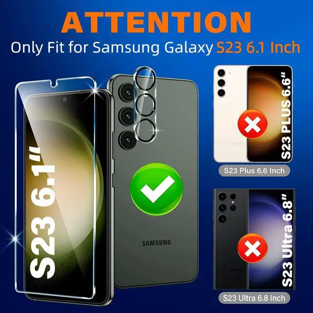 Alt view image 2 of 7 - Pack for Samsung Galaxy S23 Screen Protector Tempered Glass + 3 Pack Camera Lens Protector, Military Grade Shatterproof, 9H Hardness, Fingerprint Unlock, HD Clear Case Friendly 6.1 Inch