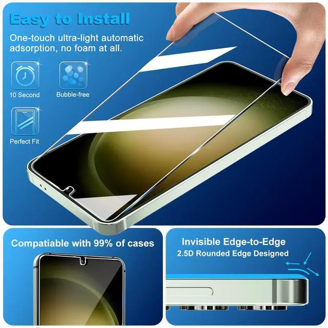 Alt view image 4 of 7 - Pack for Samsung Galaxy S23 Screen Protector Tempered Glass + 3 Pack Camera Lens Protector, Military Grade Shatterproof, 9H Hardness, Fingerprint Unlock, HD Clear Case Friendly 6.1 Inch