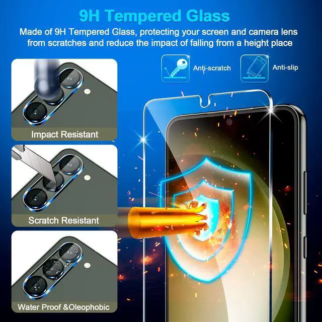 Alt view image 5 of 7 - Pack for Samsung Galaxy S23 Screen Protector Tempered Glass + 3 Pack Camera Lens Protector, Military Grade Shatterproof, 9H Hardness, Fingerprint Unlock, HD Clear Case Friendly 6.1 Inch