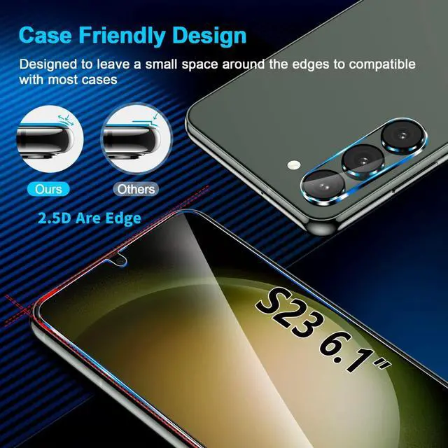Alt view image 7 of 7 - Pack for Samsung Galaxy S23 Screen Protector Tempered Glass + 3 Pack Camera Lens Protector, Military Grade Shatterproof, 9H Hardness, Fingerprint Unlock, HD Clear Case Friendly 6.1 Inch