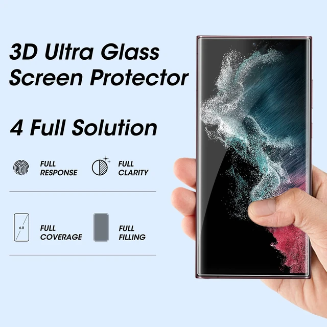 Alt view image 7 of 7 - 3 Pack Full Curved Tempered Glass Screen Protector for Samsung S22 Ultra | Auto Alignment9H Hardness AntiScratch BubbleFree Full Curved Edge support UltraSonic Fingerprint Scanner and S Pen