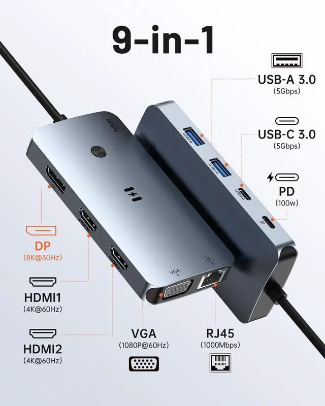 Alt view image 2 of 7 - USB C Docking Station Dual Monitor,Laptop Docking Station 3 Monitors