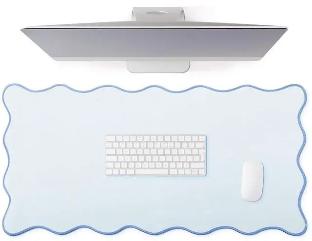 Main image of Scalloped Desk Mat Large Desk Pad Cute Coquette Table Mat Back to School Preppy Table Make up Pad Nonslip Graduation Gift with Stitching Waterproof Gaming(Blue,31.5 x 15.8 Inches)