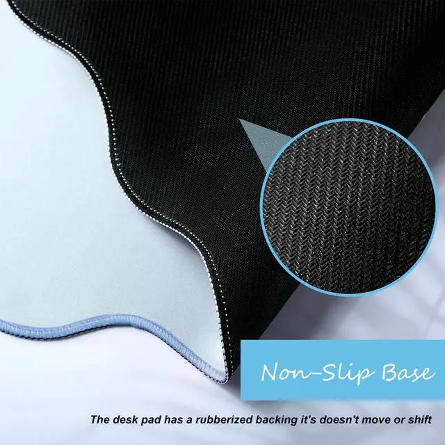 Alt view image 2 of 7 - Scalloped Desk Mat Large Desk Pad Cute Coquette Table Mat Back to School Preppy Table Make up Pad Nonslip Graduation Gift with Stitching Waterproof Gaming(Blue,31.5 x 15.8 Inches)