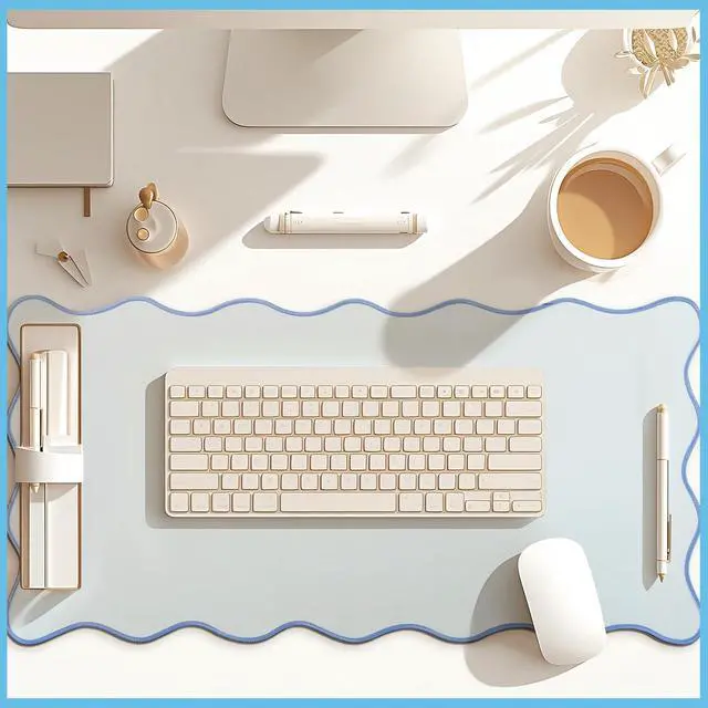 Alt view image 4 of 7 - Scalloped Desk Mat Large Desk Pad Cute Coquette Table Mat Back to School Preppy Table Make up Pad Nonslip Graduation Gift with Stitching Waterproof Gaming(Blue,31.5 x 15.8 Inches)