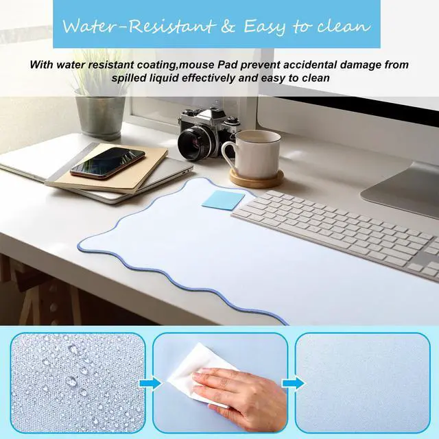 Alt view image 6 of 7 - Scalloped Desk Mat Large Desk Pad Cute Coquette Table Mat Back to School Preppy Table Make up Pad Nonslip Graduation Gift with Stitching Waterproof Gaming(Blue,31.5 x 15.8 Inches)