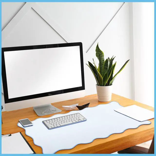 Alt view image 5 of 7 - Scalloped Desk Mat Large Desk Pad Cute Coquette Table Mat Back to School Preppy Table Make up Pad Nonslip Graduation Gift with Stitching Waterproof Gaming(Blue,31.5 x 15.8 Inches)