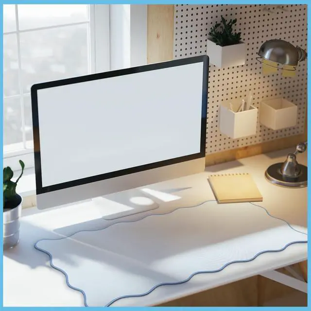 Alt view image 7 of 7 - Scalloped Desk Mat Large Desk Pad Cute Coquette Table Mat Back to School Preppy Table Make up Pad Nonslip Graduation Gift with Stitching Waterproof Gaming(Blue,31.5 x 15.8 Inches)