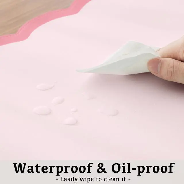 Alt view image 5 of 6 - Scalloped Desk Mat, 31.5" x 15.7" Large Cute Aesthetic Desk Accessories, PU Leather Computer Laptop Desk Mouse Keyboard Pad, Desk Writing Mat for Vanity/Work/Home Decor (Pink, 31.5" x 15.7")