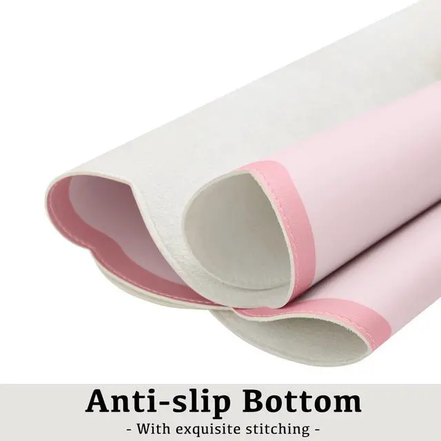 Alt view image 6 of 6 - Scalloped Desk Mat, 31.5" x 15.7" Large Cute Aesthetic Desk Accessories, PU Leather Computer Laptop Desk Mouse Keyboard Pad, Desk Writing Mat for Vanity/Work/Home Decor (Pink, 31.5" x 15.7")
