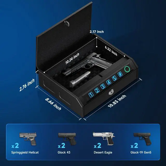 Alt view image 2 of 7 - Biometric Gun Safe for Handgun,Drop Slot Compatible for 2-3 Pistols