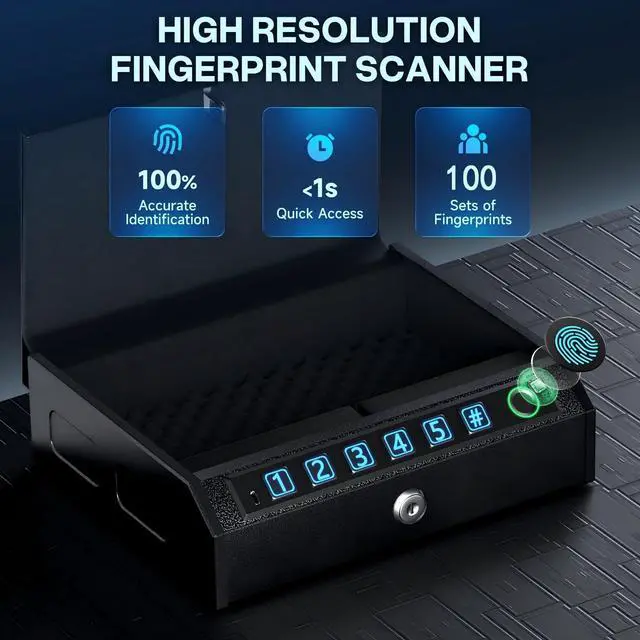 Alt view image 5 of 7 - Biometric Gun Safe for Handgun,Drop Slot Compatible for 2-3 Pistols