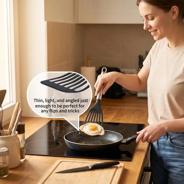 Alt view image 2 of 6 - Thin Flexible Fish Spatula for Nonstick Cookware, Black