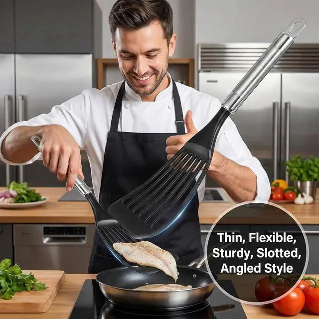 Alt view image 5 of 6 - Thin Flexible Fish Spatula for Nonstick Cookware, Black