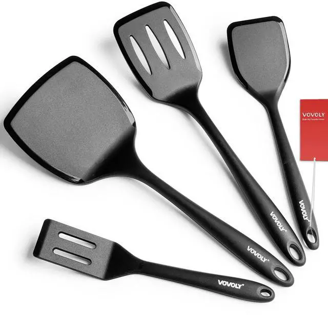 Main image of Silicone Spatula Set, 600°F Heat Resistant Silicone Spatula Turner Flipper for Cooking, Non Stick and Non Scratch Kitchen Utensils for Eggs & Pancakes, 4 Pack, Black