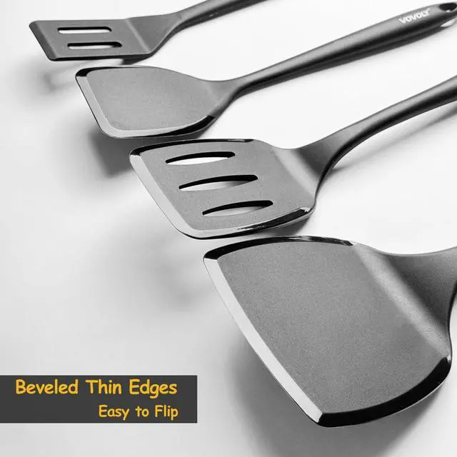 Alt view image 3 of 7 - Silicone Spatula Set, 600°F Heat Resistant Silicone Spatula Turner Flipper for Cooking, Non Stick and Non Scratch Kitchen Utensils for Eggs & Pancakes, 4 Pack, Black