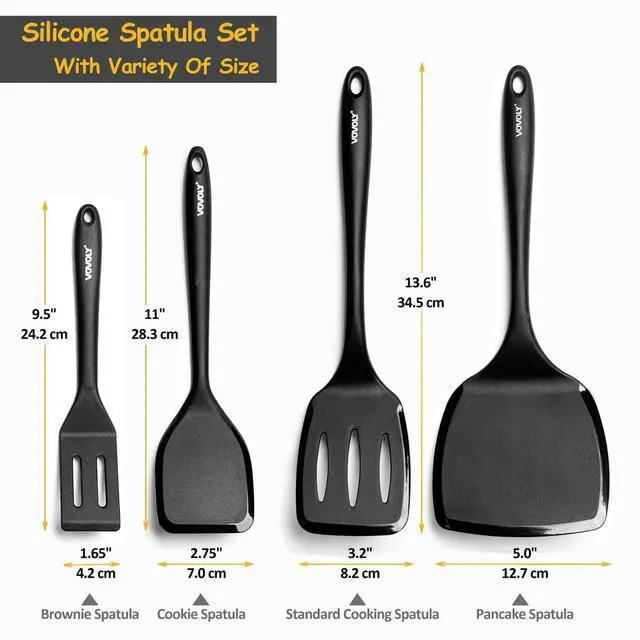 Alt view image 2 of 7 - Silicone Spatula Set, 600°F Heat Resistant Silicone Spatula Turner Flipper for Cooking, Non Stick and Non Scratch Kitchen Utensils for Eggs & Pancakes, 4 Pack, Black