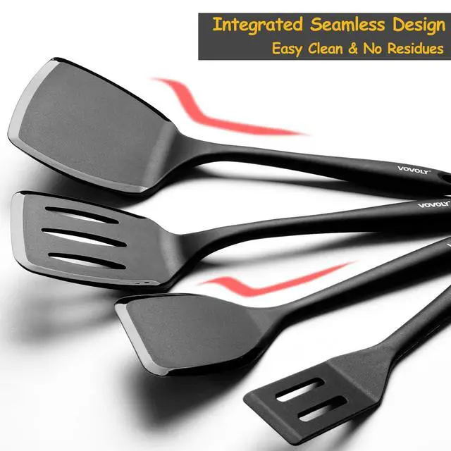 Alt view image 4 of 7 - Silicone Spatula Set, 600°F Heat Resistant Silicone Spatula Turner Flipper for Cooking, Non Stick and Non Scratch Kitchen Utensils for Eggs & Pancakes, 4 Pack, Black