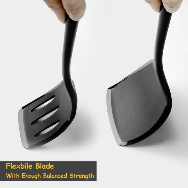 Alt view image 5 of 7 - Silicone Spatula Set, 600°F Heat Resistant Silicone Spatula Turner Flipper for Cooking, Non Stick and Non Scratch Kitchen Utensils for Eggs & Pancakes, 4 Pack, Black