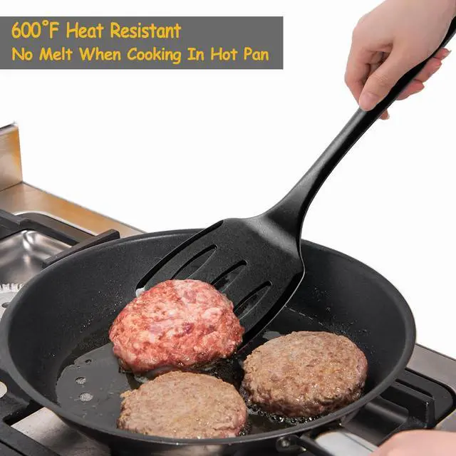 Alt view image 6 of 7 - Silicone Spatula Set, 600°F Heat Resistant Silicone Spatula Turner Flipper for Cooking, Non Stick and Non Scratch Kitchen Utensils for Eggs & Pancakes, 4 Pack, Black