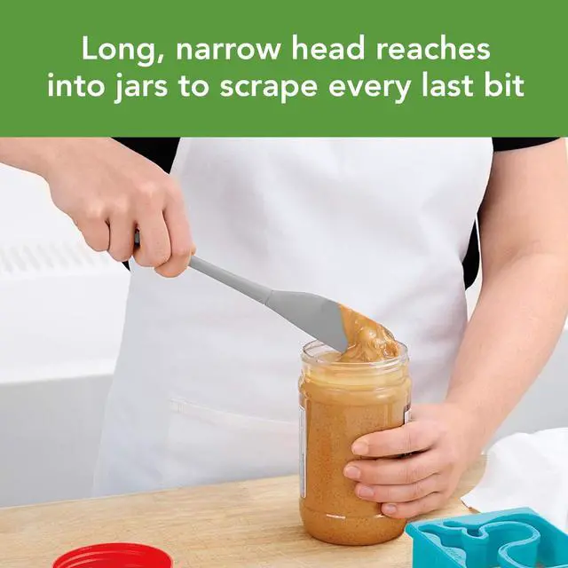 Alt view image 2 of 6 - Silicone Jar Spatula Long Handled Rubber Scraping Scooping Tool for Peanut Butter Jam Jelly Jars Blenders, Extra Long Flex Core Silicone Jar Scraper Dishwasher Safe BPA Free, Oyster Gray