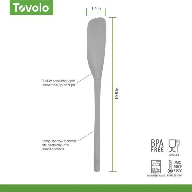 Alt view image 6 of 6 - Silicone Jar Spatula Long Handled Rubber Scraping Scooping Tool for Peanut Butter Jam Jelly Jars Blenders, Extra Long Flex Core Silicone Jar Scraper Dishwasher Safe BPA Free, Oyster Gray
