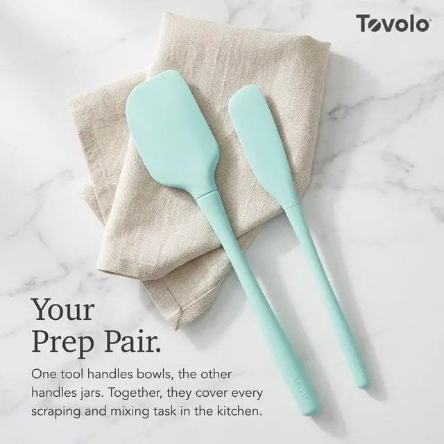 Alt view image 3 of 6 - Flex-Core Silicone Spatula and Jar Scraper Set of 2, Long Handle Cooking Baking Mixing Scraping Bowls Jar Scooping Tool BPA-Free Dishwasher Safe Heat Resistant, Aqua Seafoam Green