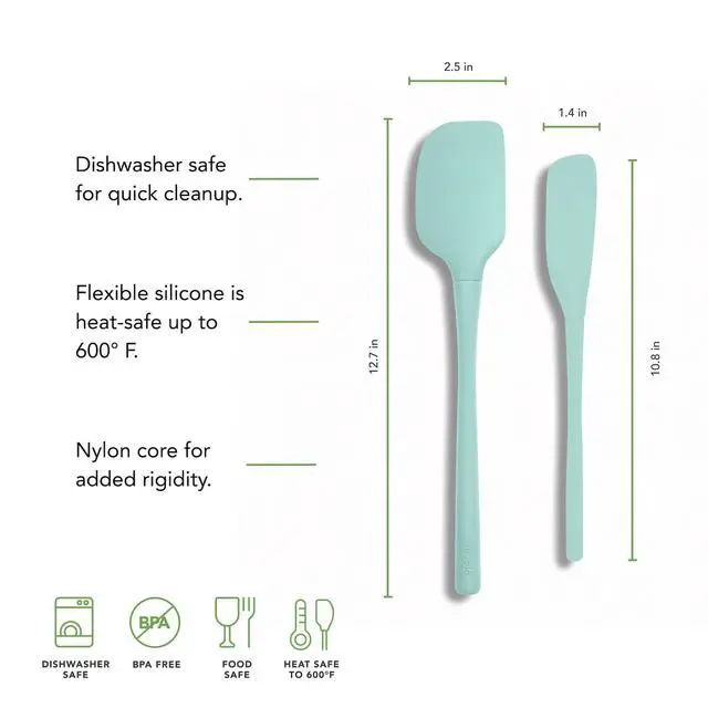 Alt view image 5 of 6 - Flex-Core Silicone Spatula and Jar Scraper Set of 2, Long Handle Cooking Baking Mixing Scraping Bowls Jar Scooping Tool BPA-Free Dishwasher Safe Heat Resistant, Aqua Seafoam Green