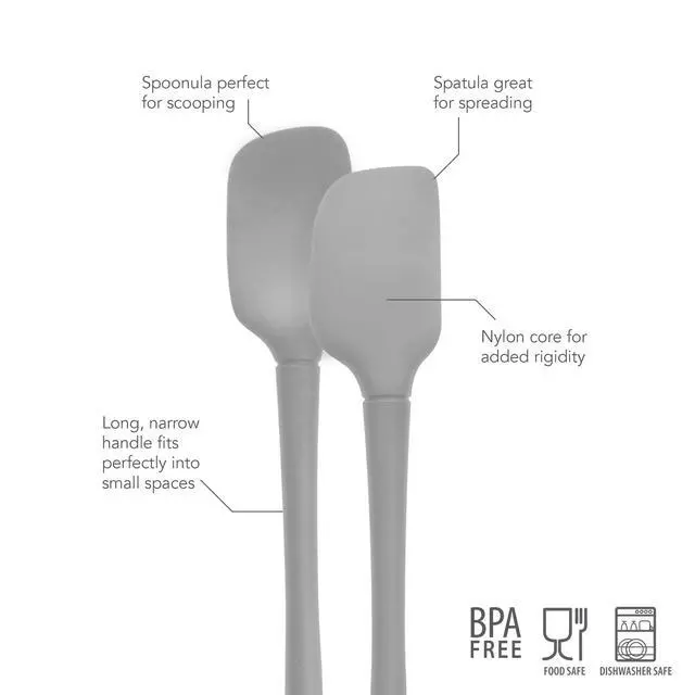 Alt view image 4 of 4 - Flex Core Mini Silicone Spatula Spoonula Set of 2 for Cast Iron Non Stick Cooking & Baking, Dishwasher Safe Spatula & Spoonula All Silicone Heat Resistant BPA Free Kitchen Utensil, Oyster Gray