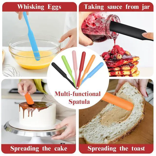 Alt view image 6 of 7 - 6 Pcs Silicone Jar Spatula, Heat Resistant Small Silicone Spatula for Kitchen Use (Cake Cream Butter) with Long Handle for Cooking, Mixing, Baking & Scraping, Non-Stick, 9.4 Inch