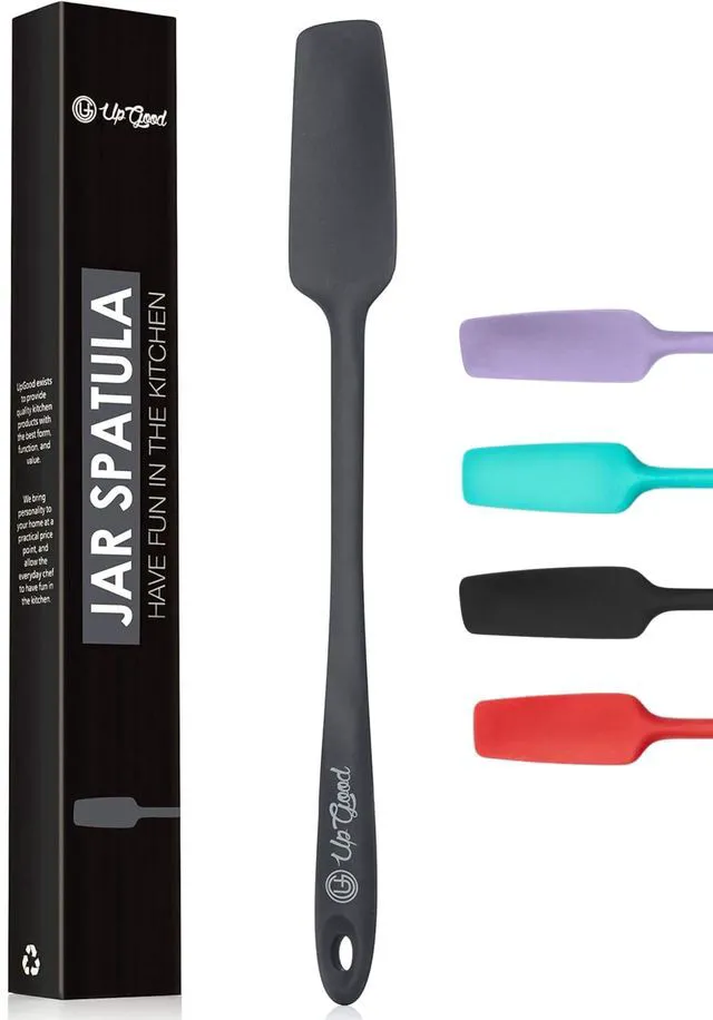 Main image of Silicone Jar Spatula | 600F Heat Resistant Non-Stick Rubber Scraper | Perfect for Jars, Smoothies, Blenders | One Piece Utensils | Durable Kitchen Cookware (UpGood Professional Spatulas, Grey)