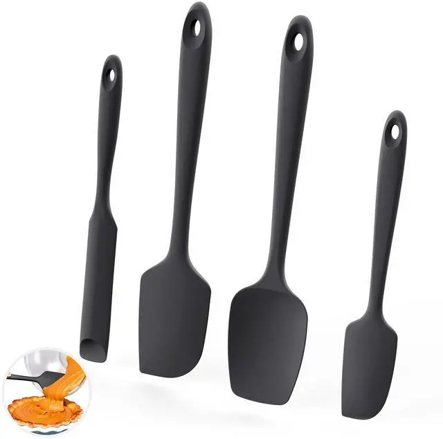 Main image of 600ºF Heat Resistant Silicone Spatulas: Flexible Food-Grade Silicon Baking Scraper, Kitchen Cooking Mixing Utensils with Upgraded Sturdy Handle Tip for Nonstick Cookware (4-Pc., Black)