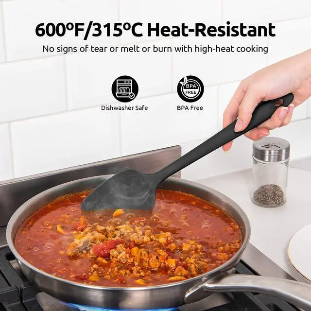 Alt view image 3 of 7 - 600ºF Heat Resistant Silicone Spatulas: Flexible Food-Grade Silicon Baking Scraper, Kitchen Cooking Mixing Utensils with Upgraded Sturdy Handle Tip for Nonstick Cookware (4-Pc., Black)