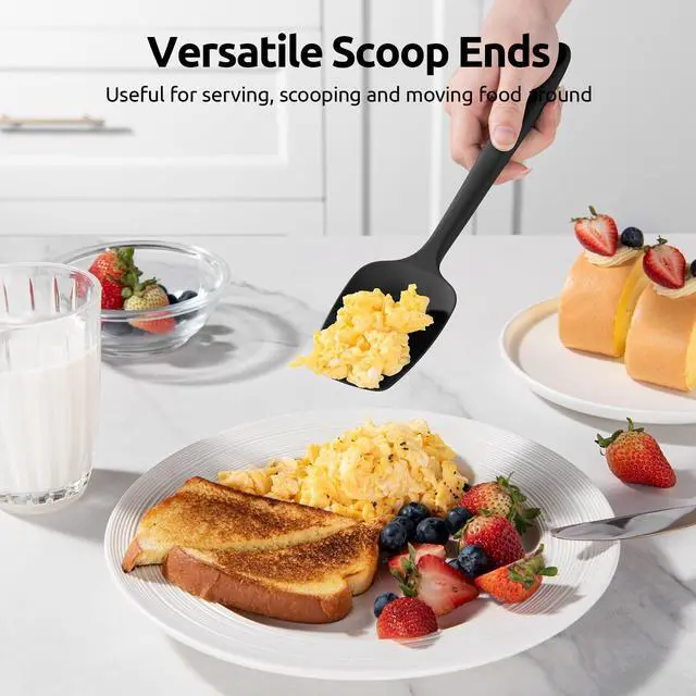 Alt view image 6 of 7 - 600ºF Heat Resistant Silicone Spatulas: Flexible Food-Grade Silicon Baking Scraper, Kitchen Cooking Mixing Utensils with Upgraded Sturdy Handle Tip for Nonstick Cookware (4-Pc., Black)
