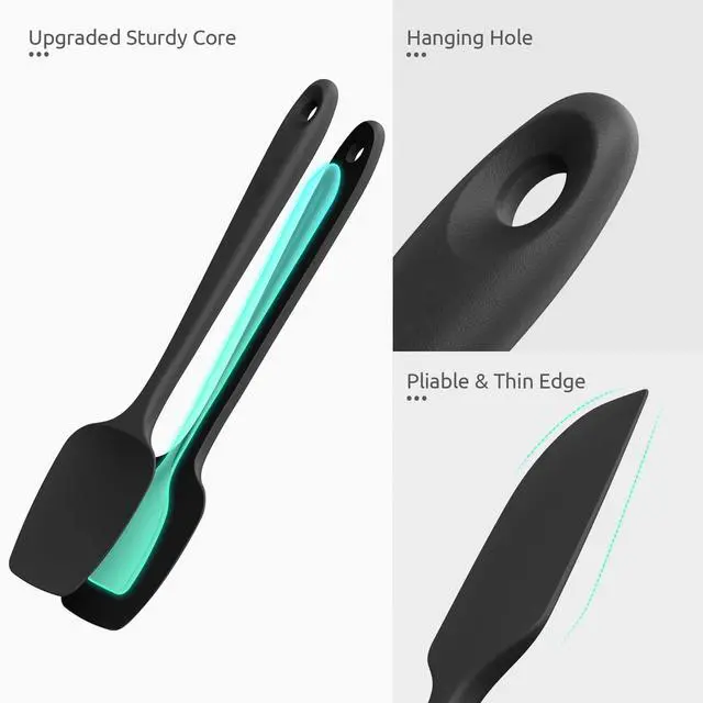 Alt view image 7 of 7 - 600ºF Heat Resistant Silicone Spatulas: Flexible Food-Grade Silicon Baking Scraper, Kitchen Cooking Mixing Utensils with Upgraded Sturdy Handle Tip for Nonstick Cookware (4-Pc., Black)