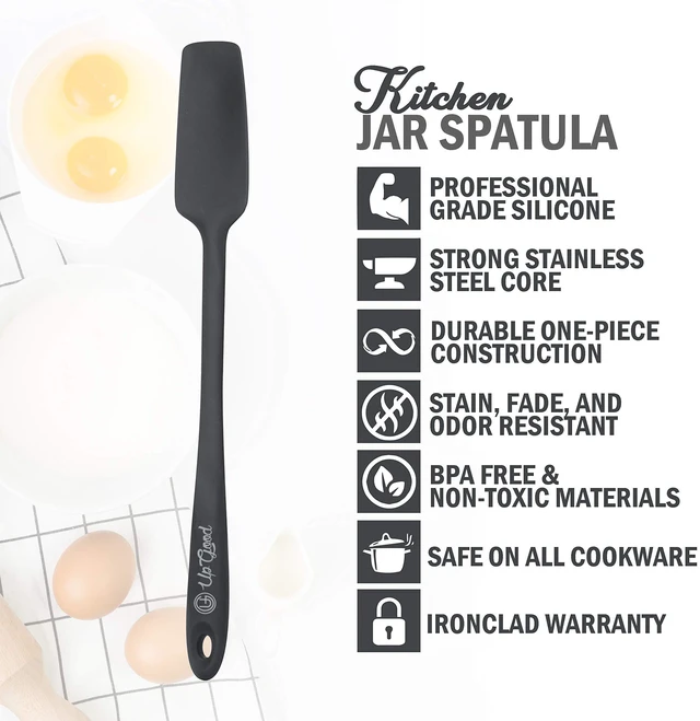 Alt view image 4 of 7 - Silicone Jar Spatula | 600F Heat Resistant Non-Stick Rubber Scraper | Perfect for Jars, Smoothies, Blenders | One Piece Utensils | Durable Kitchen Cookware (UpGood Professional Spatulas, Grey)