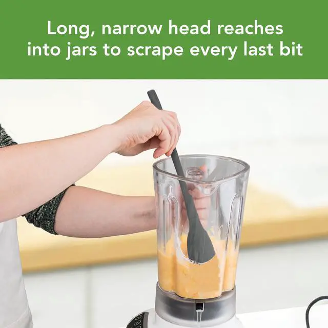 Alt view image 3 of 7 - Silicone Jar Spatula Long Handled Rubber Scraping Scooping Tool for Peanut Butter Jam Jelly Jars Blenders, Extra Long Flex Core Silicone Jar Scraper Dishwasher Safe BPA Free, Charcoal Gray