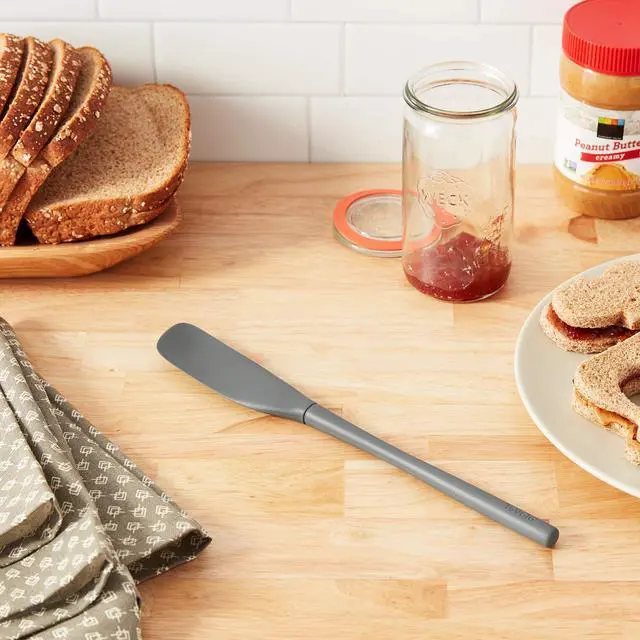 Alt view image 2 of 7 - Silicone Jar Spatula Long Handled Rubber Scraping Scooping Tool for Peanut Butter Jam Jelly Jars Blenders, Extra Long Flex Core Silicone Jar Scraper Dishwasher Safe BPA Free, Charcoal Gray